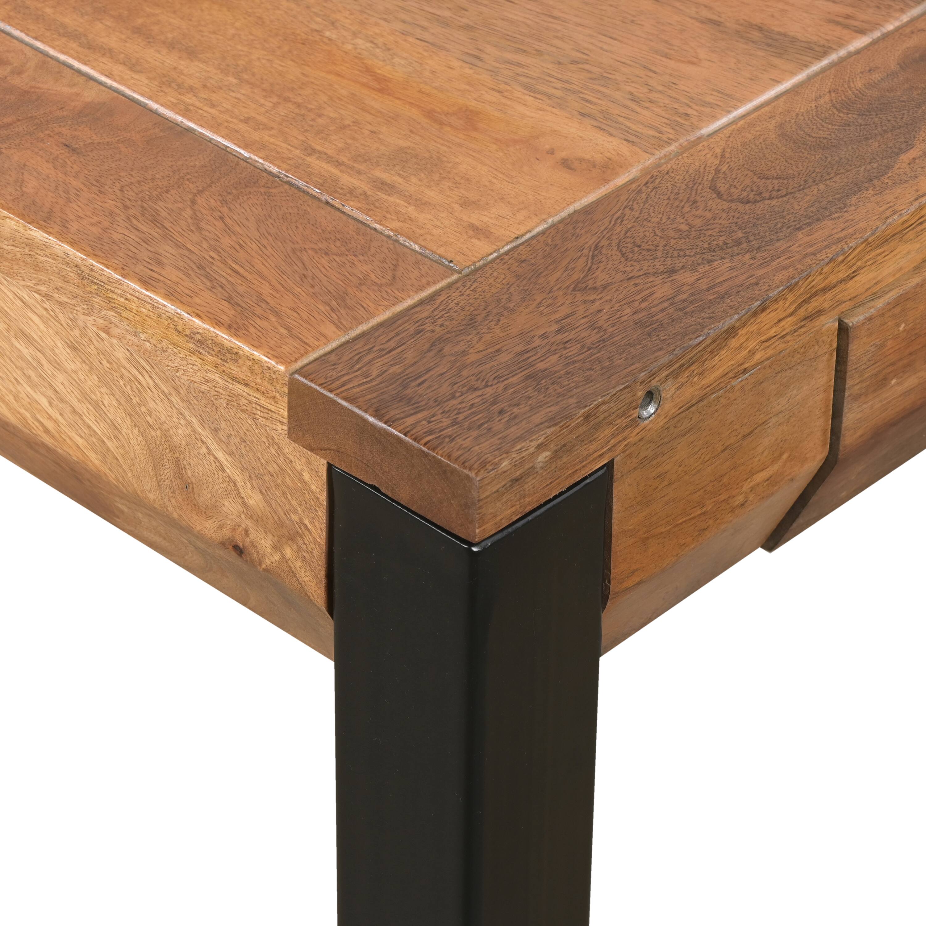 Alt View 3. Manhattan Lane - 83 Inch Extendable Rectangular Dining Table, Handcrafted Mango Wood with Black Iron Legs - Brown, Black.