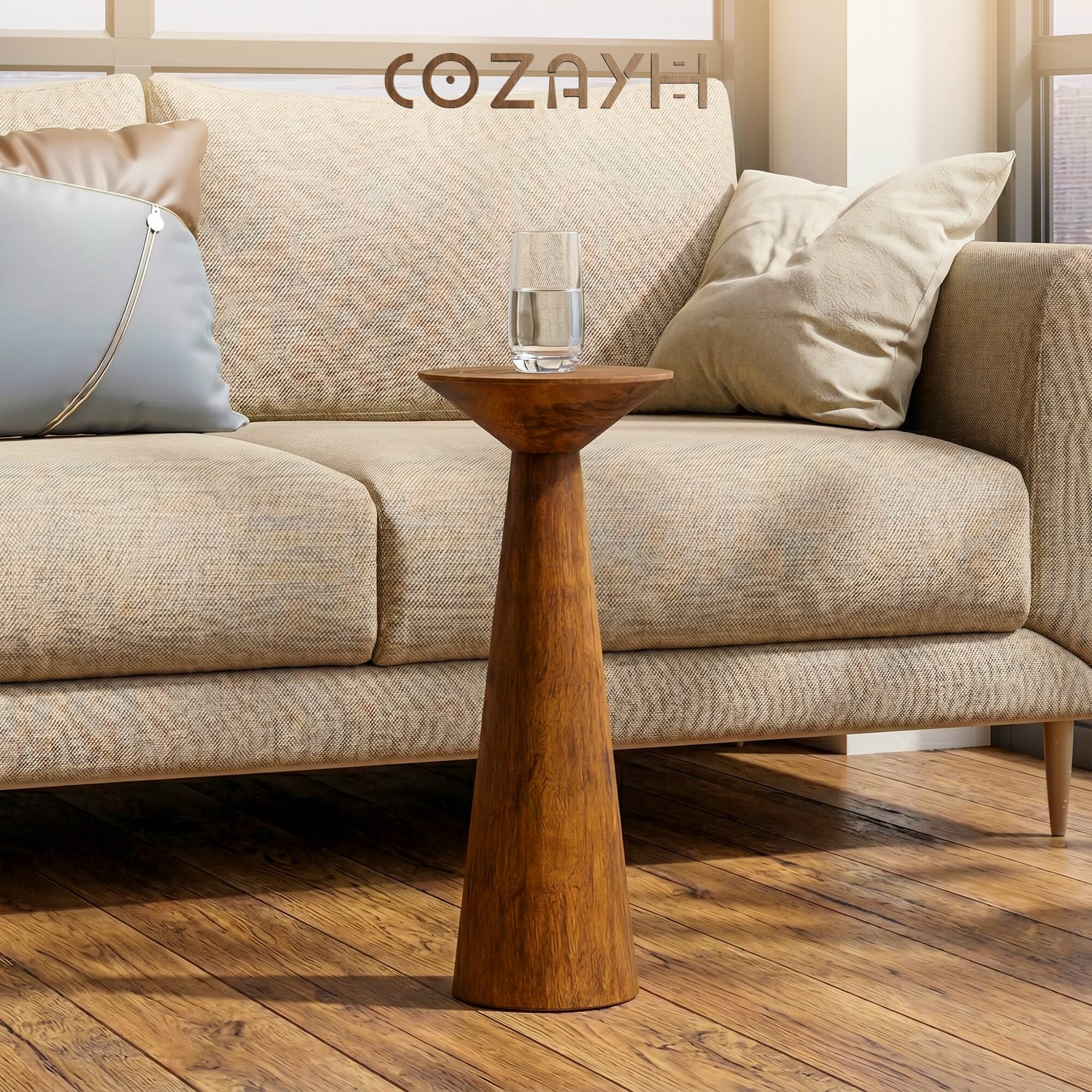 Alt View 4. COZAYH - COZAYH Pedestal Tall Round Martini Table for Living Rooms or Bedrooms, Brown - Honey Walnut.