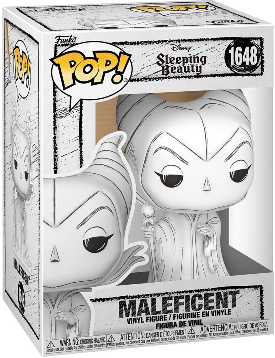 Sure, here is the corrected and grouped text from the image:

---

**Funko POP!**

**Disney Sleeping Beauty**

**1648**

**MALEFICENT**

**VINYL FIGURE / FIGURINE EN VINYLE / FIGURA DE VINIL**

**WARNING: CHOKING HAZARD. Small parts. Not suitable for children under 36 months.**

**ATTENTION: DANGER D'ÉTOUFFEMENT. Petites pièces. Ne convient pas aux enfants de moins de 36 mois.**

**ADVERTENCIA: PELIGRO DE ASFIXIA. No es adecuado para niños menores de 36 meses.**

**DANGER: D'ÉTOUFFEMENT. Petites pièces. Ne convient pas aux enfants de moins de 36 mois.**

**WARNING: CHOKING HAZARD. Small parts. Not suitable for children under 36 months.**

---