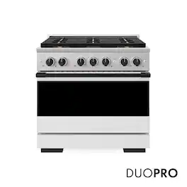 ZLINE - Autograph 36 in. 5.2 cu. ft. Manual Clean Marino Freestanding DuoPro Gas Range w/ White Matte Door and Black Accents - White Matte
