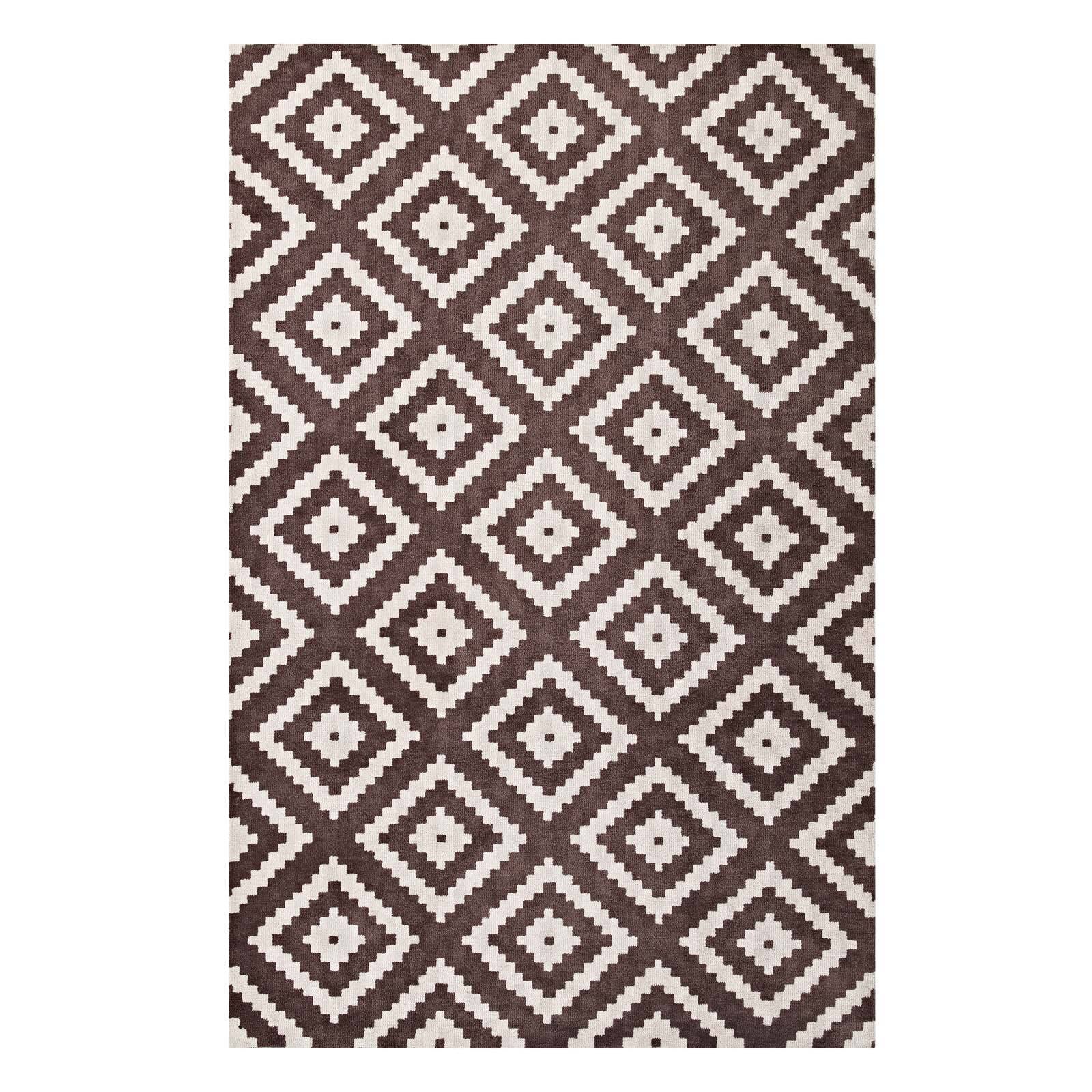Angle. Modway - Alika Abstract Diamond Trellis Area Rug - Ivory and Brown.