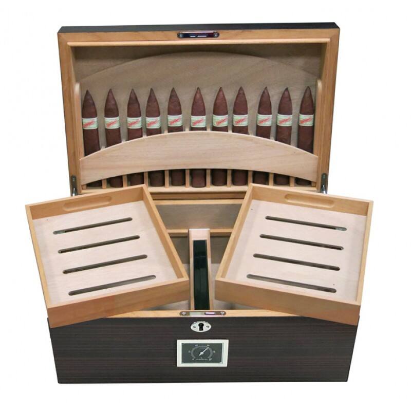 Angle. Prestige - Rockefeller Humidor - Solid Hardwood Ebony Matte Finish.