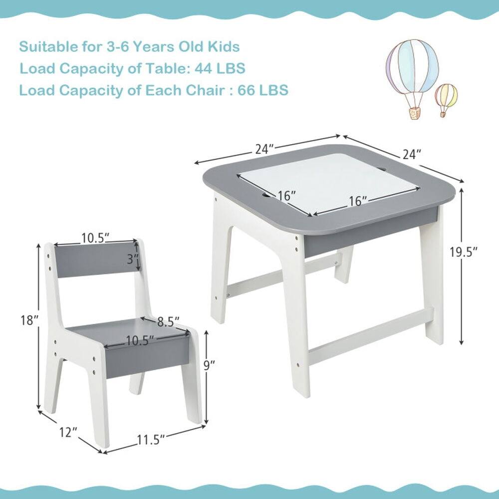 Suitable for 3-6 Years Old Kids  
Load Capacity of Table: 44 LBS  
Load Capacity of Each Chair: 66 LBS  

24" x 24"  
16" x 16"  
10.5"  
3"  
19.5"  
18"  
8.5"  
10.5"  
9"  
12"  
11.5"