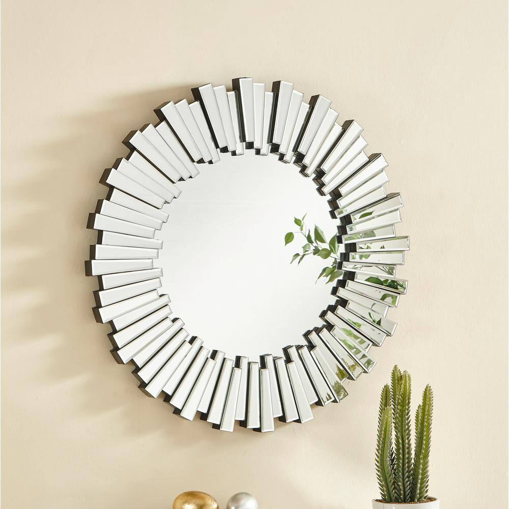 Back. Elegant Decor - Sparkle 31.5 in. Contemporary Round Mirror in Clear - Clear.