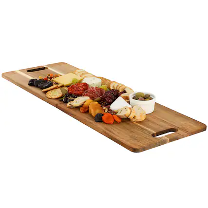 Front. MegaChef - MegaChef 33 x 12 Inch Acacia Wood Folding Charcuterie Serving Board - Brown.