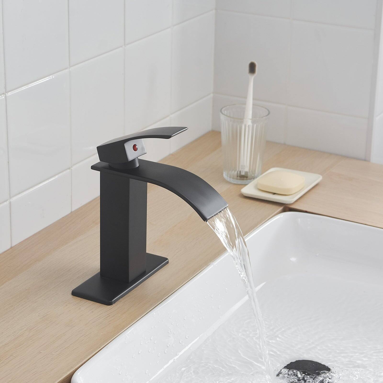 Alt View 6. Boyel Living - Single Handle Single Hole Bathroom Faucet with Deckplate Included and Pop Up Drain in Matte Black - Matte Black.