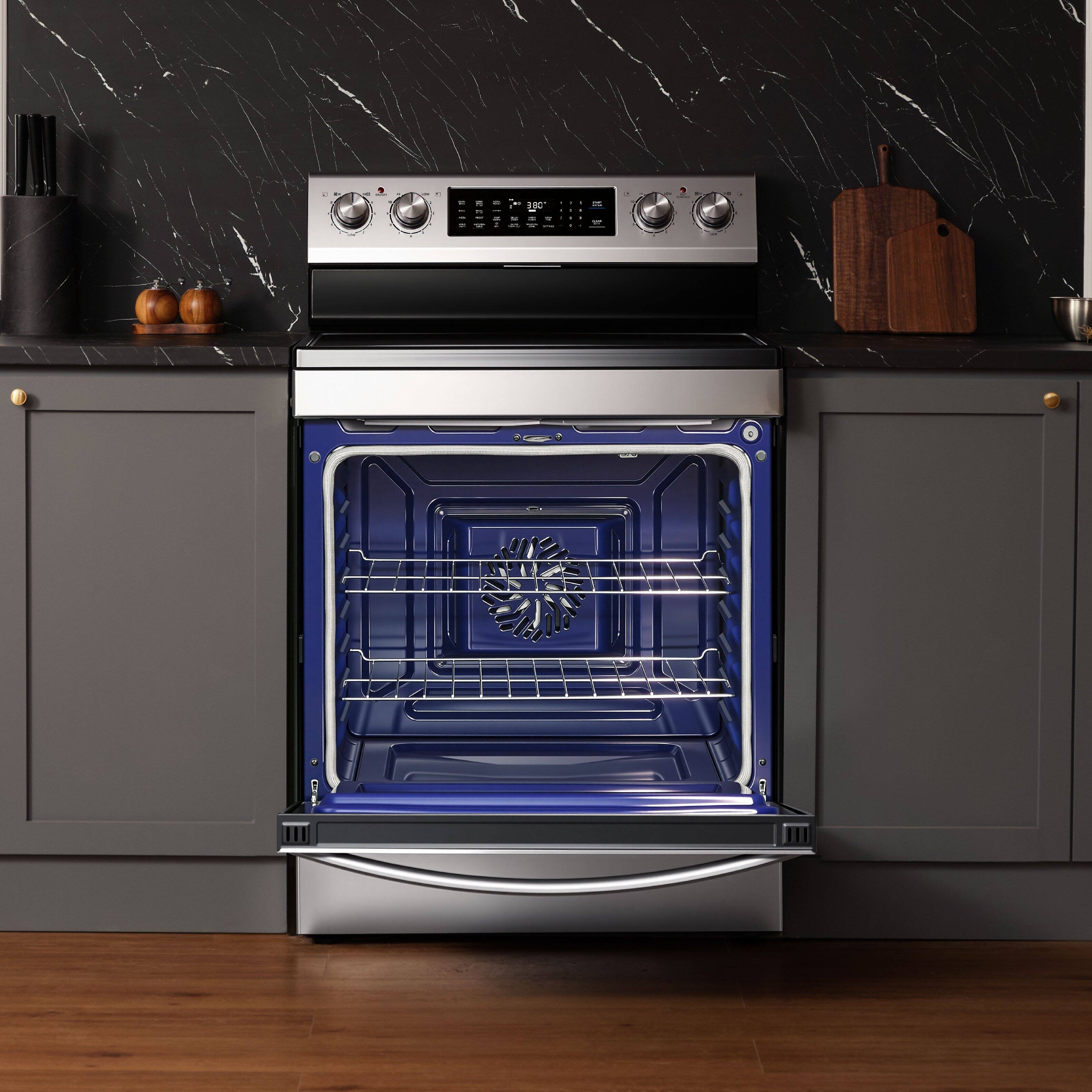 Alt View 9. Midea - 30 in. Wide 6.3 cu. ft. 5-Element Freestanding Electric Range with Sapphire Blue Interior, Self Clean, Air Fry, WiFi - Stainless Steel.
