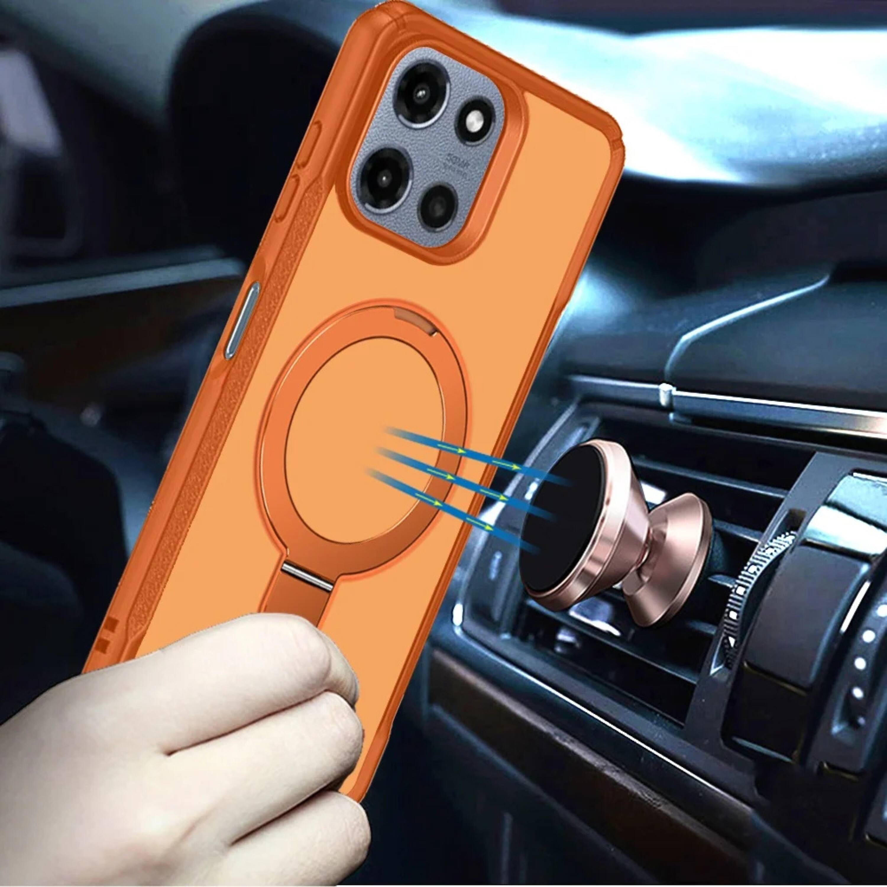 Angle. Kitcheniva - Magnet Circle Stand Matte Phone Case With Tempered Glass For Moto G 2025/2026/G Play 2026 Cosmic Orange - Orange.