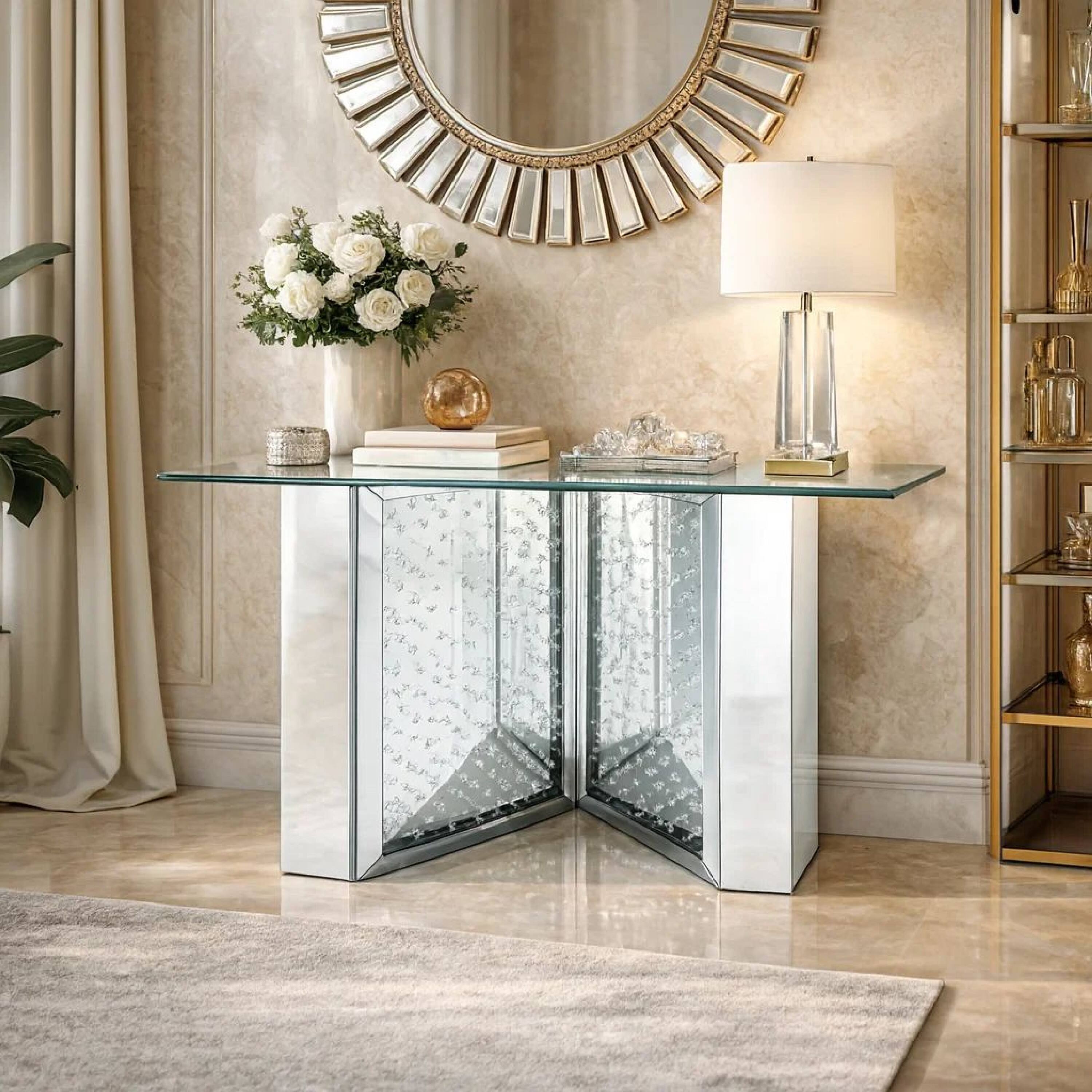 Alt View 7. Manhattan Lane - Console Table with Mirrored V Shaped Base - Silver.
