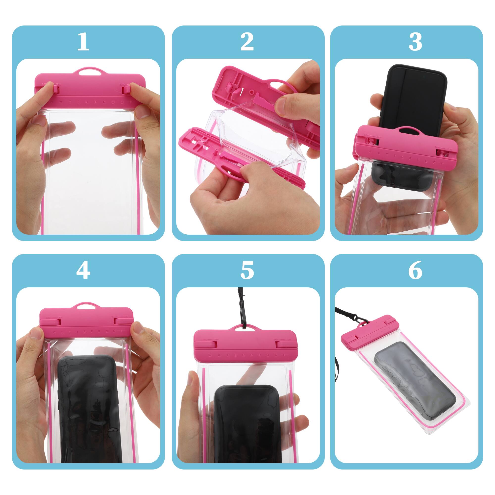 Alt View 4. Unique Bargains - 2pcs Luminous Mobile Waterproof Bag Universal Waterproof Case Compatible for Phone 4.92"x9.65" - Rose Red.