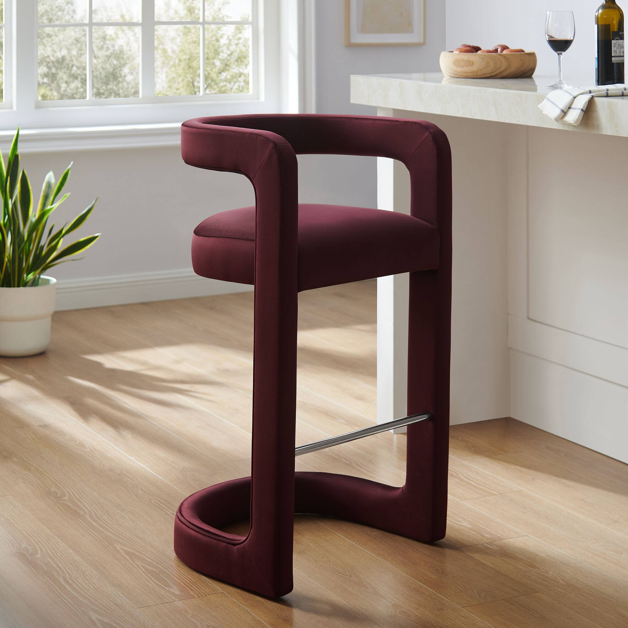 Alt View 4. Modway - Winslow Performance Velvet Bar Stool - Purple.