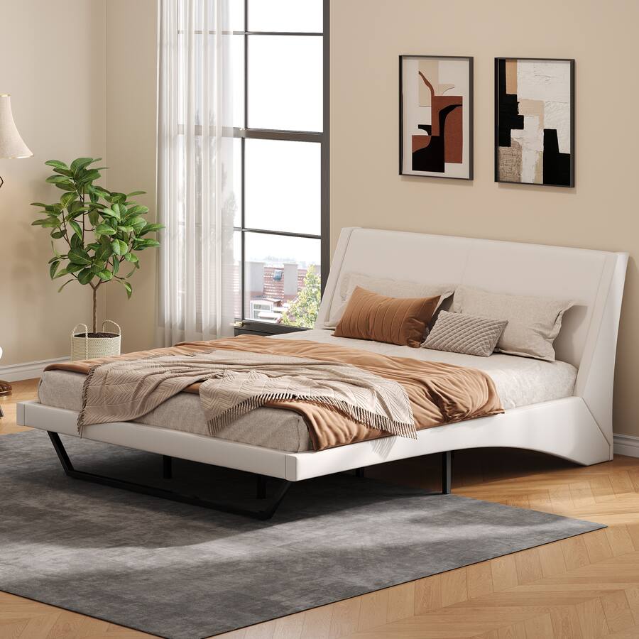 Whisen Queen Size Upholstered Platform Bed Frame with Trapezoidal ...