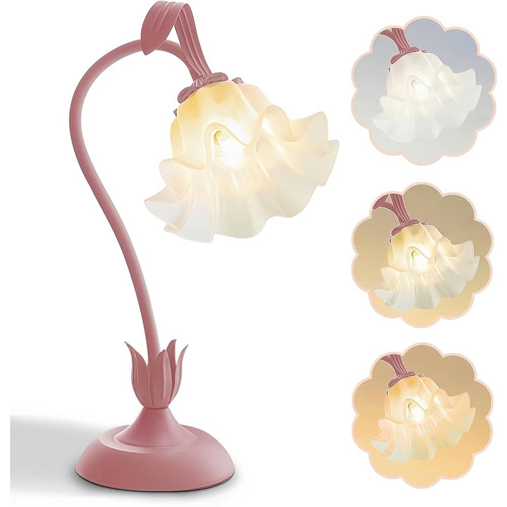 RTMB - Pink Flower Table Lamp – LED, 3 Color Modes, Vintage Design
