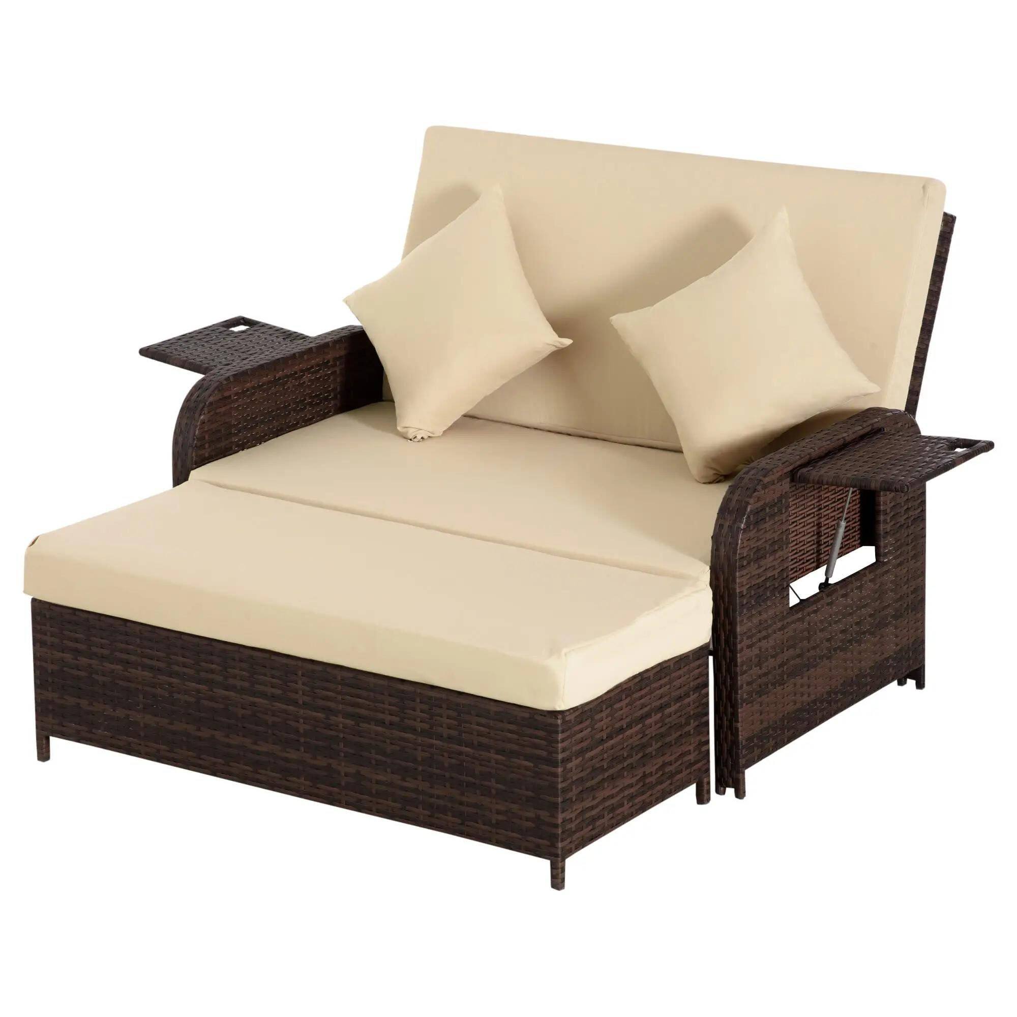 Angle. Resenkos - Resenkos Outdoor Loveseat Sofa Set, PE Rattan, Beige - Beige.