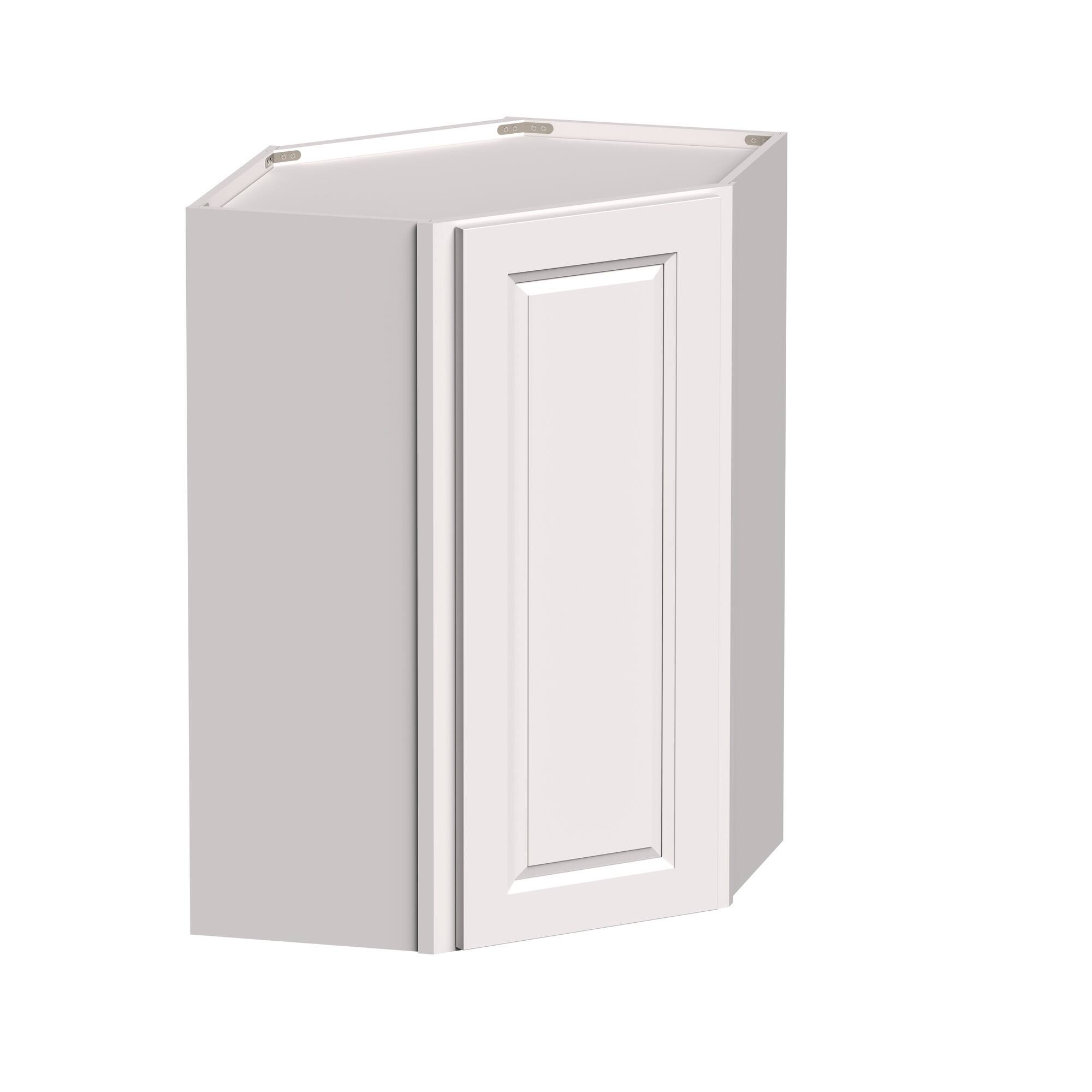 Angle. Boyel Living - 24-in W x 36-in H x 12-in D Shaker Diagonal Corner Kitchen Wall Cabinet with Soft-Close Door - Glacier White.