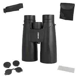 Carson - Makalu 12x50 Full-Size Roof-Prism Binoculars with Strap, Pouch, Caps, Cleaning Cloth - Black