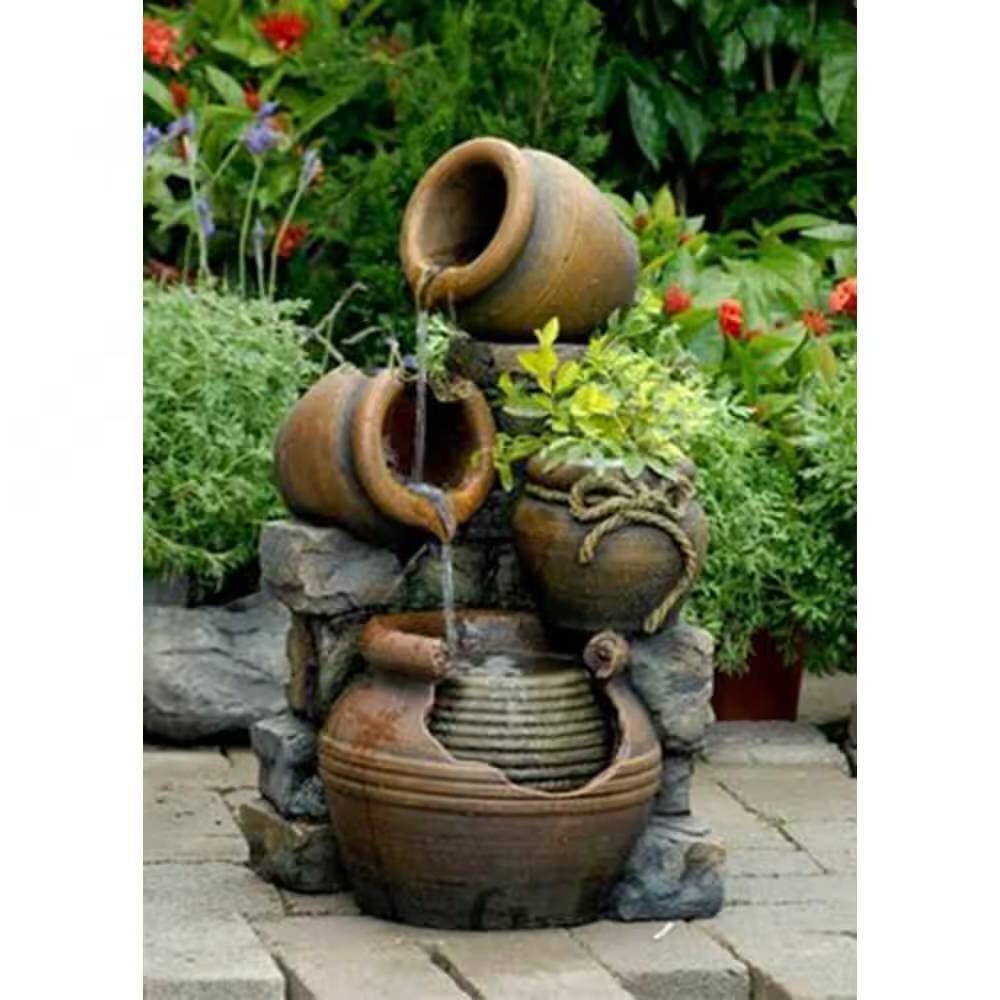 Angle. SlickBlue - Outdoor Polyresin 15-Gallon Water Fountain Planter, 2 in 1 Design - Multicolor.