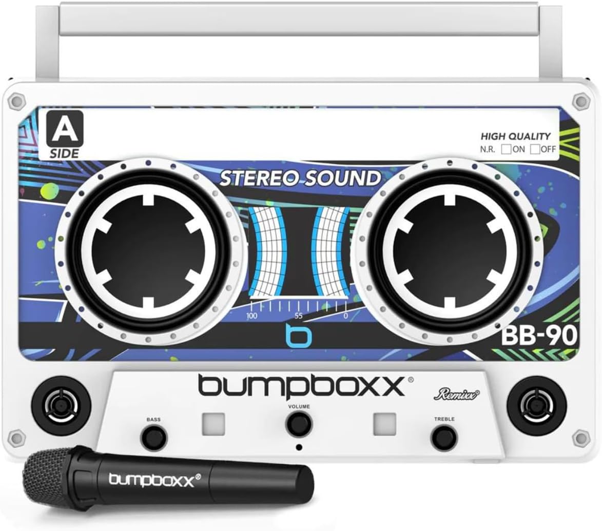 A SIDE STEREO SOUND HIGH QUALITY N.R. ON OFF 100 55 0 BB-90 bumpboxx Remix VOLUME BASS TREBLE bumpboxx