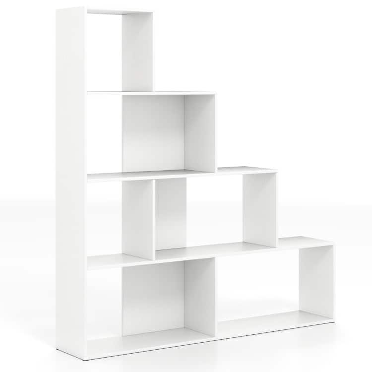 Kadyn - Open Bookcase Book Shelf,Storage Shelf Unit Plant Stand,6 Cubes Ladder Shelf Corner Bookshelf Storage Bookcase - White