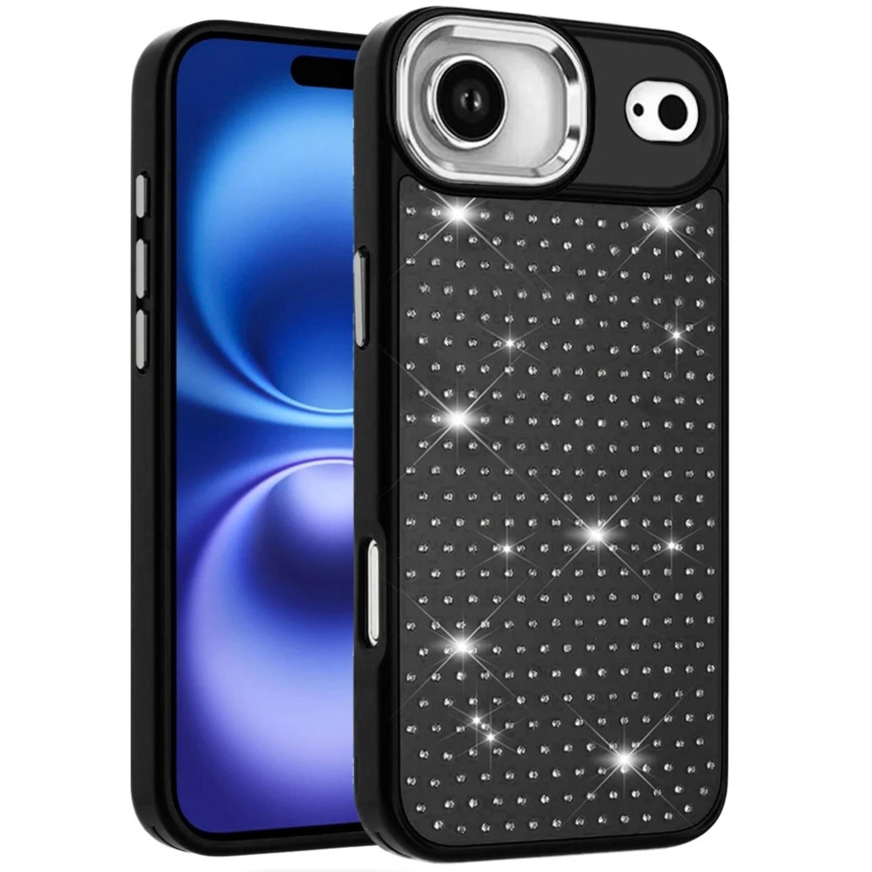 Angle. Kitcheniva - Shiny Crystal Chrome Plated Protective Phone Case With Tempered Glass For iPhone Air Black - Black.