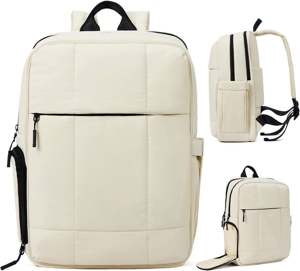 Front. Vulpecula Spade - Lightweight Travel Backpack Carry on Flight Approved, 15.6 inch Laptop Backpack for Weekender Business - Soft White.