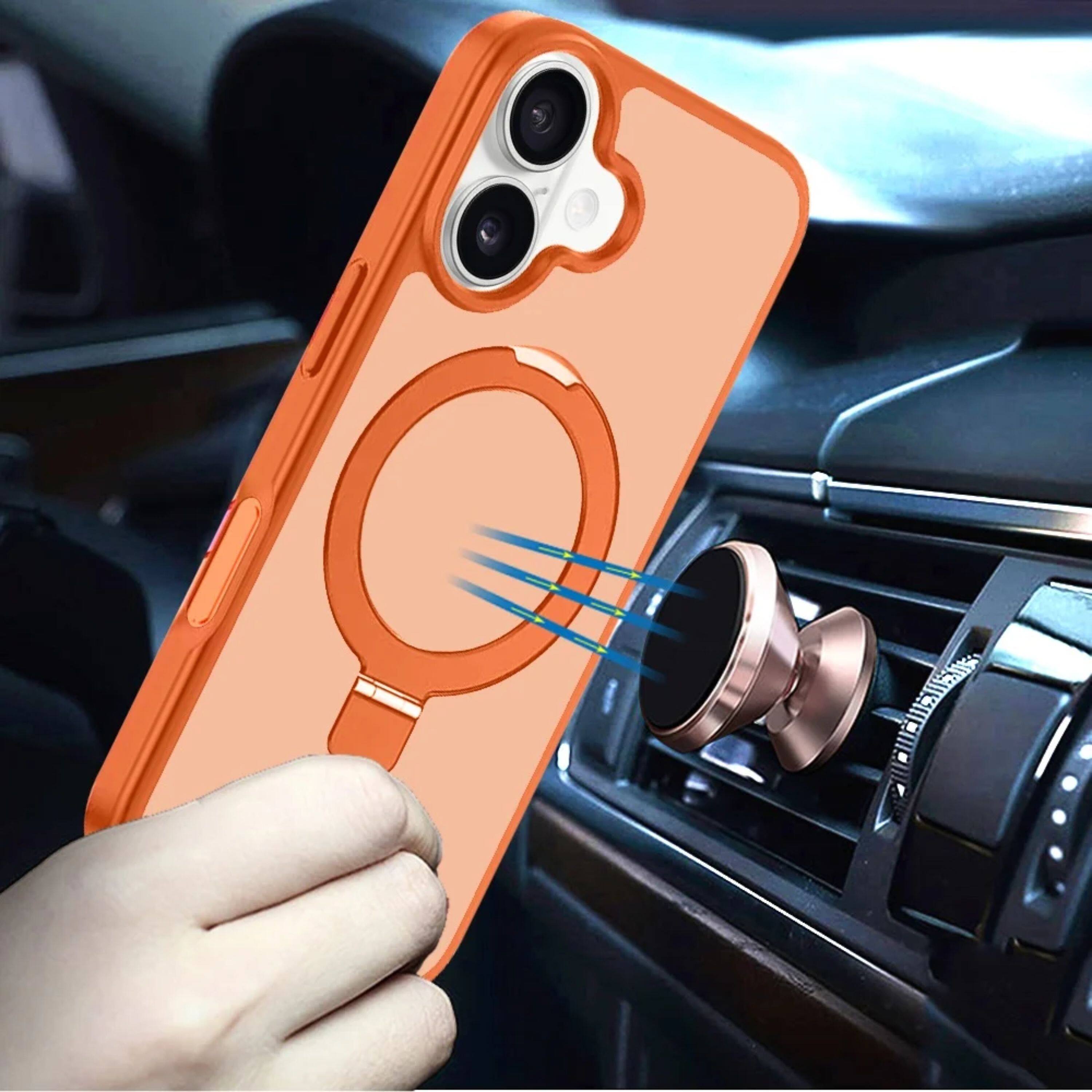 Left. Kitcheniva - Raised Bezels Magnetic Metal Circle Stand Rugged Phone Case With Tempered Glass For iPhone 17 Cosmic Orange - Cosmic Orange.