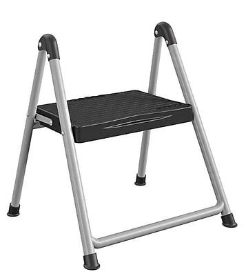 Front. Cosco - Folding Step Stool, 1-Step, 200 lb Capacity, 9.9" Working Height, Platinum/Black - Black and Gray.