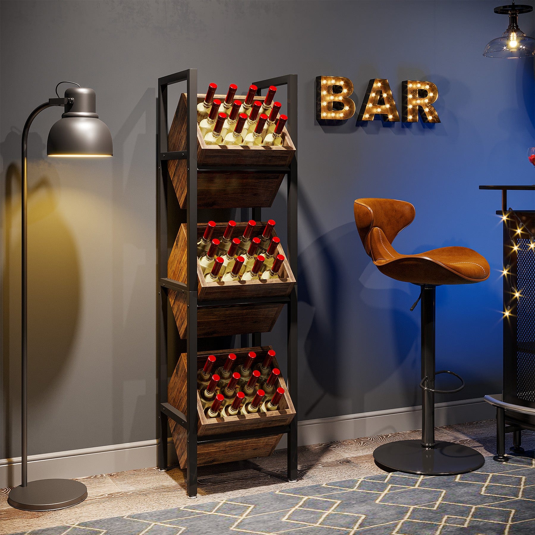 Tribesigns - Office Breakroom Wine Rack, For Bottle Storage and Display in Staff Lounges and Reception Areas - Brown