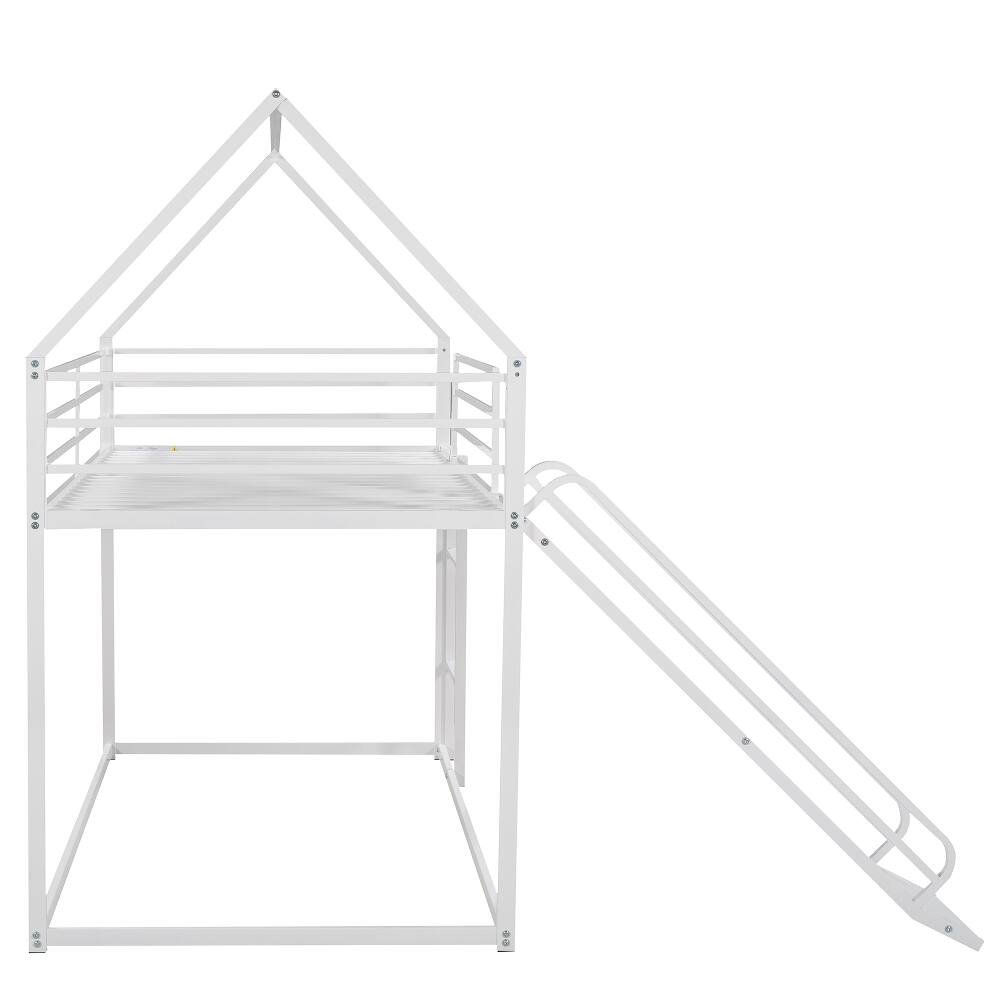 Alt View 2. Loheer - Loheer Twin over Twin House Bunk Bed with Slide White Metal Frame - White.