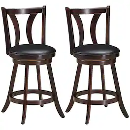 Costway - Set of 2 Swivel Bar stool 24" Counter Height Leather Padded Dining Kitchen Chair - Brown