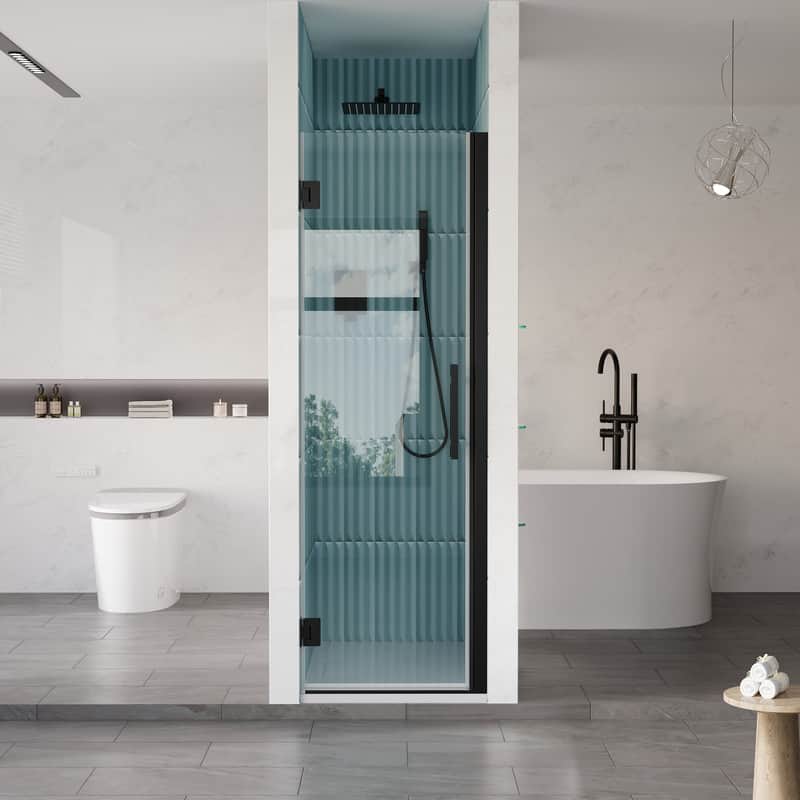 "WELLFOR - 23–24 in. W x 72 in. H Frameless Hinged Shower Door with 3/8"" Clear Tempered Glass, Reversible Opening - Matte Black" price history on PriceWatchPro