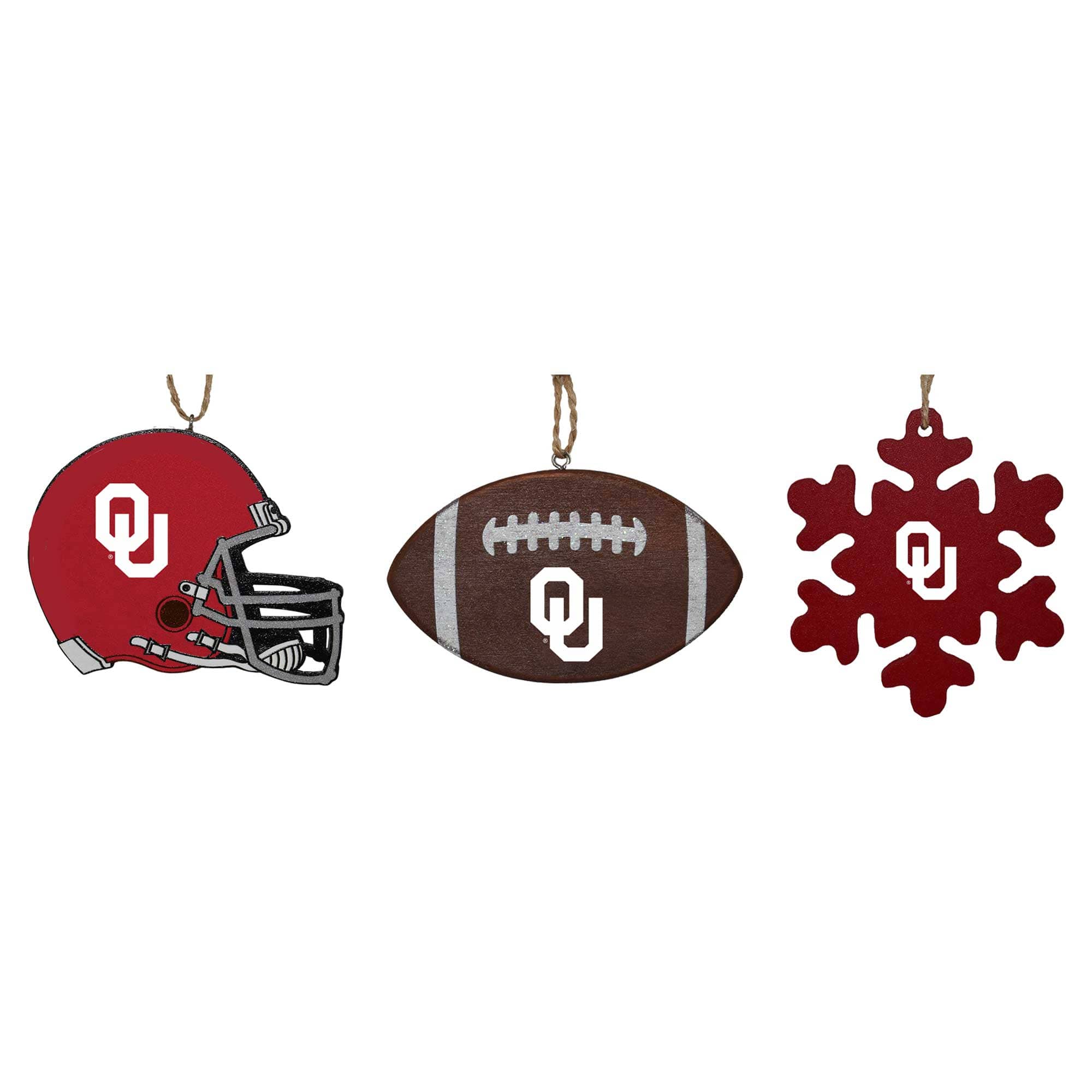 The Memory Company - Oklahoma Sooners Three-Pack Helmet, Football & Snowflake Ornament Set - Multicolor