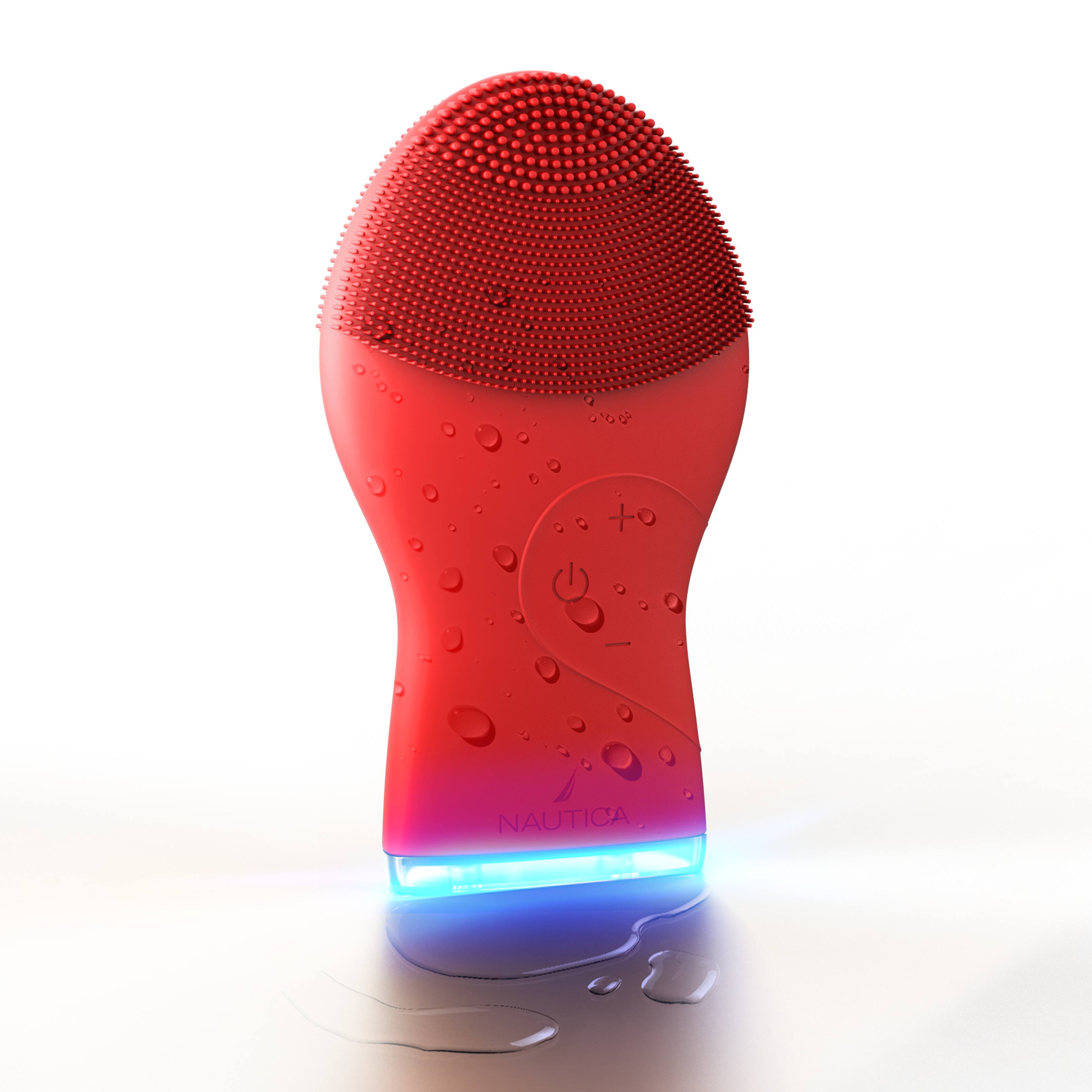 Front. Nautica - Nautica Sonic PC120 Facial Cleansing Brush Made with Soft Silicone, Waterproof, Rechargeable Vibrating Face Scrub Brush - Dancing Red.