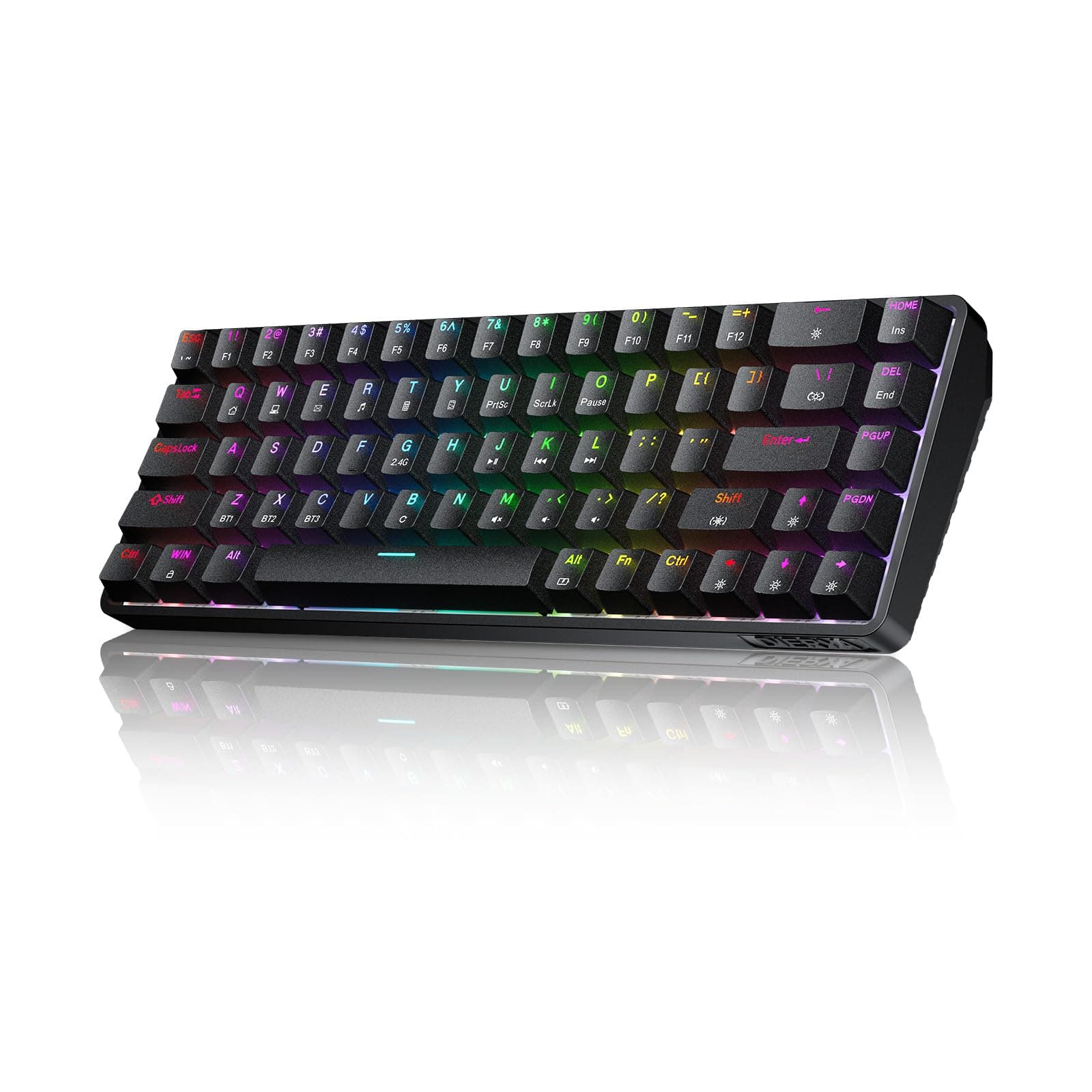 Comfort Essence - Dk68 Wireless Mechanical 60 Gaming With Red Triple Mode 2.4ghzusb-cbt5.0 Rgb Backlit Anti-ghosting Keys 68 - Black-Quiet Red Switch