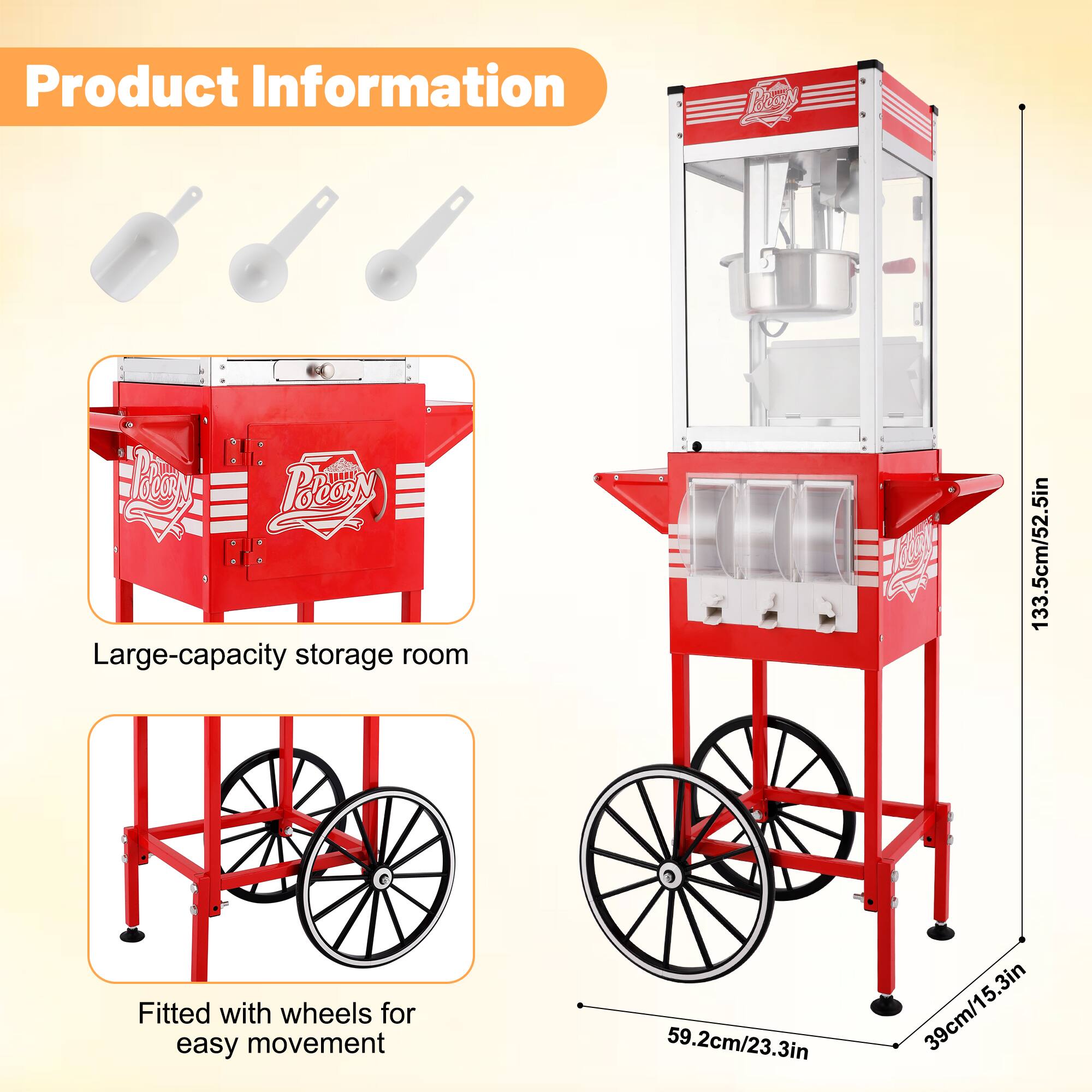 Product Information  
Rey L Bobcry  
Large-capacity storage room  
133.5cm/52.5in  
Fitted with wheels for easy movement  
59.2cm/23.3in  
39cm/15.3in