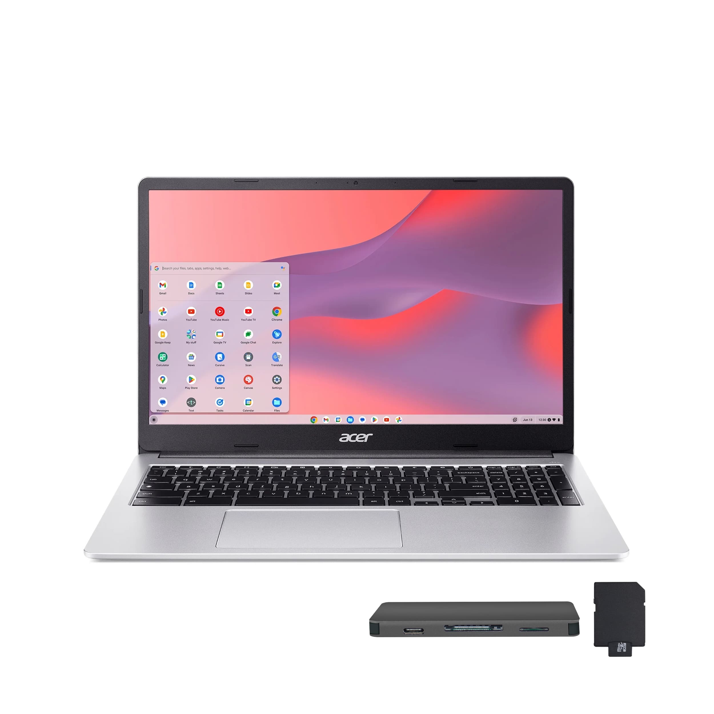 Acer - Chromebook 315 15.6" FHD Laptop,Intel Celeron N4500,4GB LPDDR4 RAM,64GB eMMC+160 Dock Set,Chrome OS,Sparkly - Silver