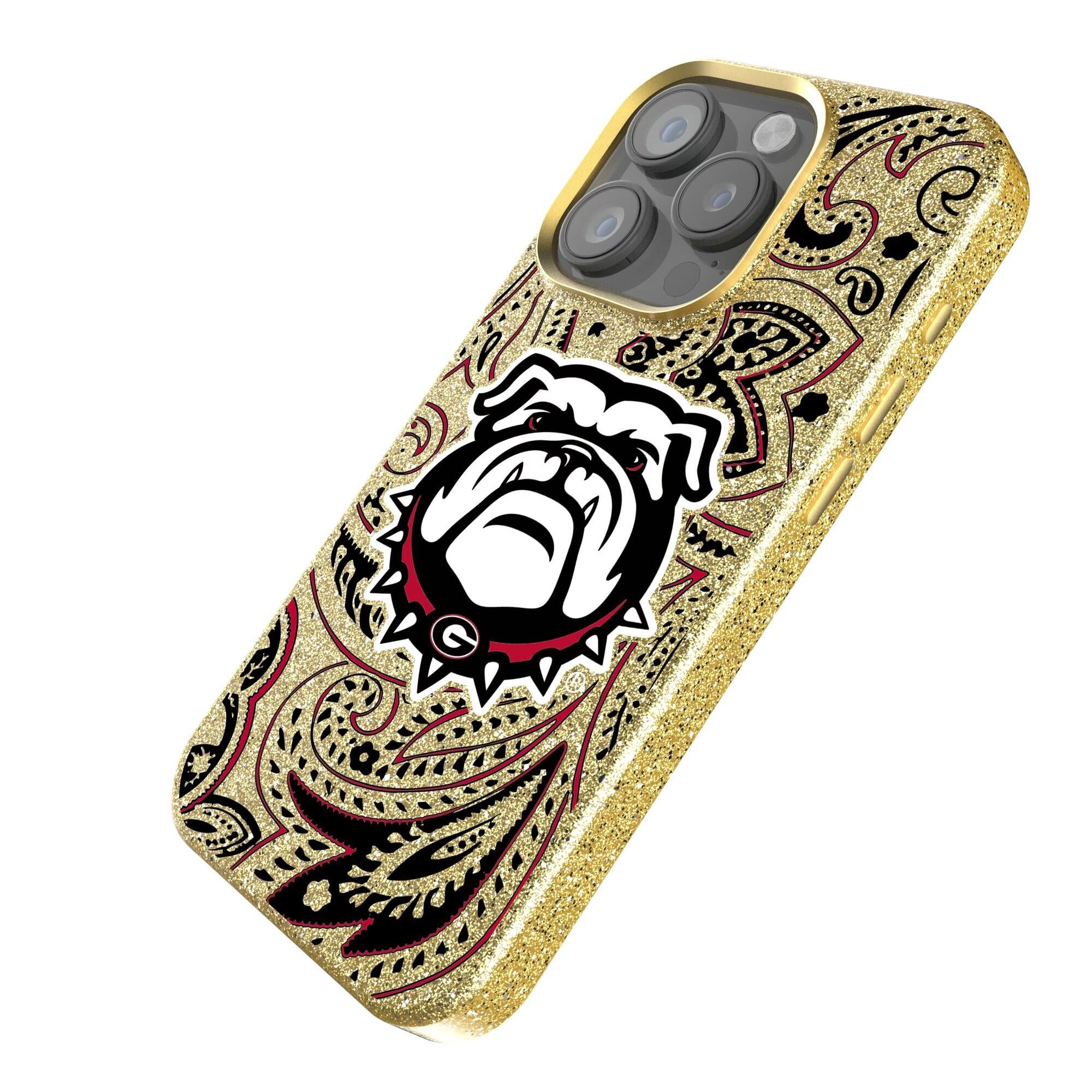 Alt View 1. Keyscaper - Georgia Bulldogs Paisley Bling iPhone Case - 14 Plus - Gold.