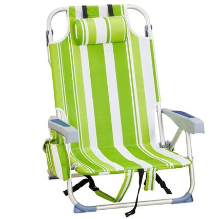 Front. Winado - Backpack Beach Camping Chair Folding Adjustable Heavy Duty Aluminum with Cup Holder, Towel Bar for Outdoor Beach Camping - Green Stripes.