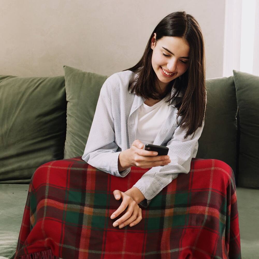 Left. Loheer - Loheer USB Heated Shawl with Zipper Wearable Heating Blanket 77x24 Inch - Christmas.
