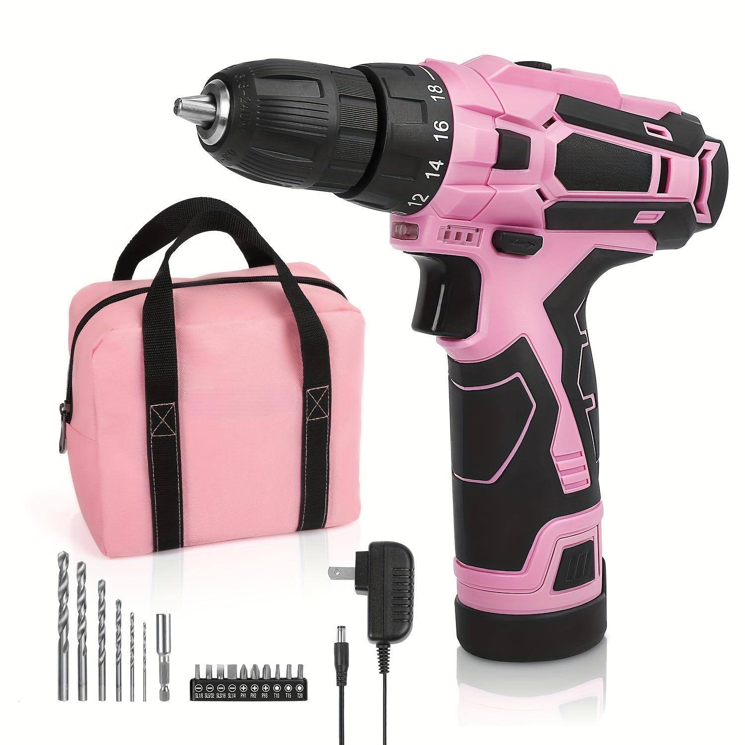 Front. JETRANSPORT - Pink Cordless Drill Driver Set 12v Electric Tool Kit 3/8" Keyless Chuck And Storage Bag Included - - Pink.