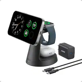 Anker - Refurbished Excellent - MagSafe Charger Compatible, MagGo 3-in-1 Charging Station, Qi2 Certified 15W Magnetic Wireless Charger Dock - Black