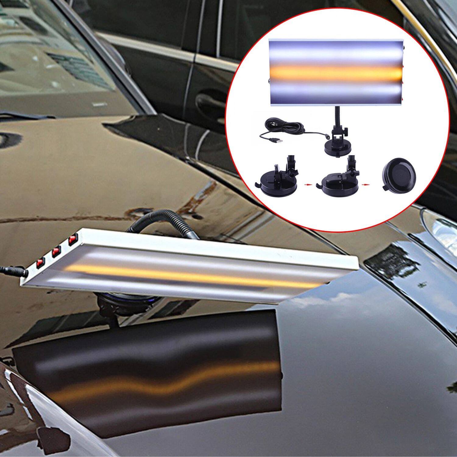 Alt View 1. Home Collection - Paintless Dent Removal (PDR) LED Line Board Light – 3-Strip Repair Lamp Kit with Adjustable Suction Base, USB Powered.