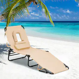 Gymax - Folding Chaise Lounge Chair Bed Adjustable Beach Patio Camping Recliner - Beige