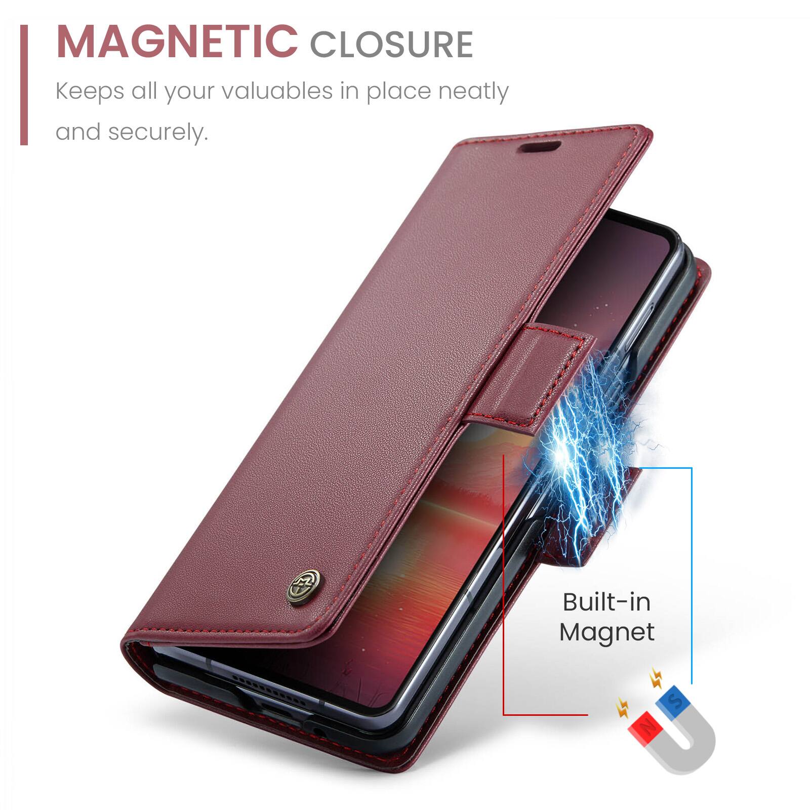 MAGNETIC CLOSURE  
Keeps all your valuables in place neatly and securely.  
Built-in Magnet