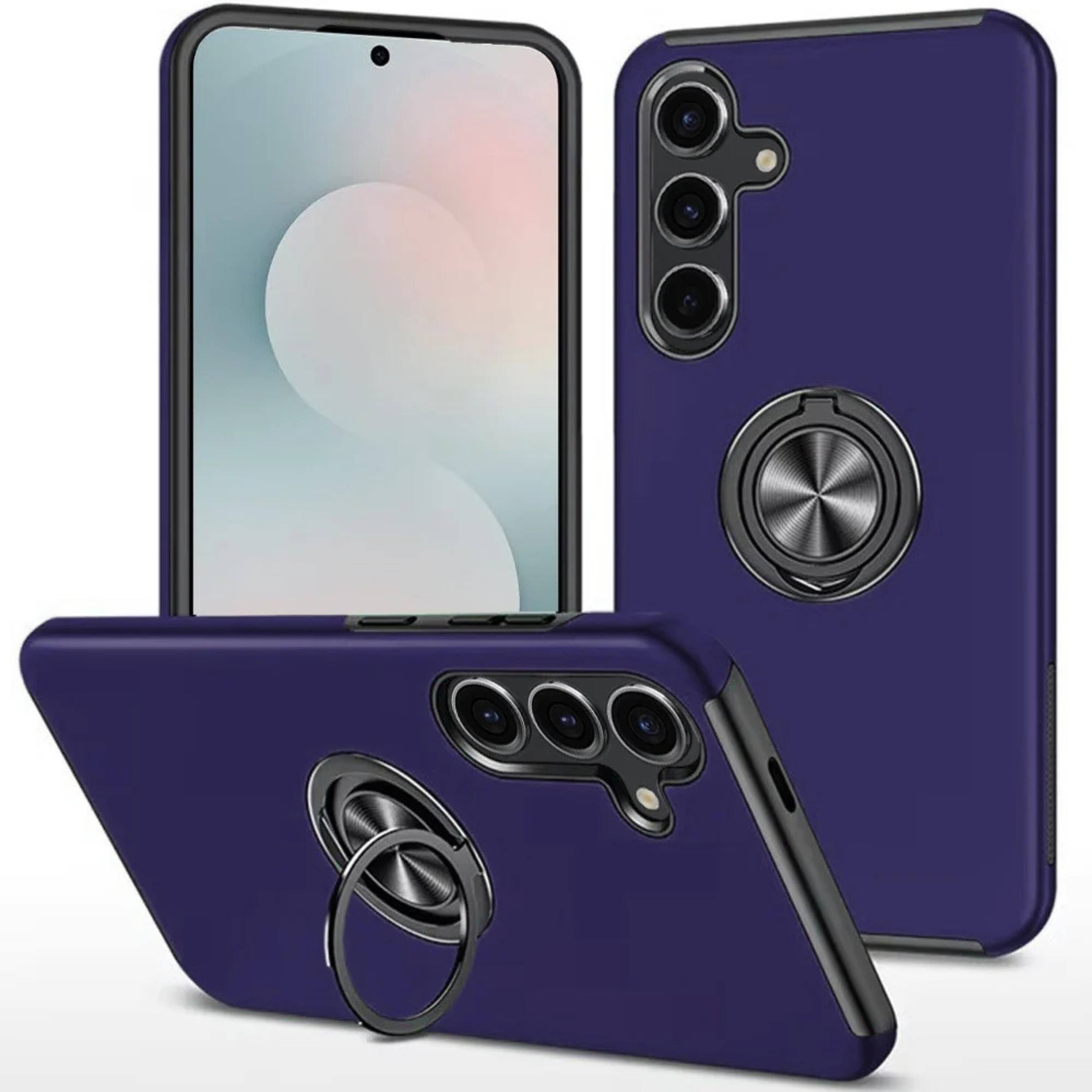 Front. Kitcheniva - Rubber Dual Layer Magnetic Ring Stand Phone Case With Tempered Glass For Samsung S25 FE Dark Purple - Dark Purple.