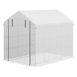 Outsunny - 8' x 6' x 7' Walk-in Greenhouse, PE Cover, 4-Tier Shelves, Steel Frame Hot House, Roll-Up Zipper Door for Flowers