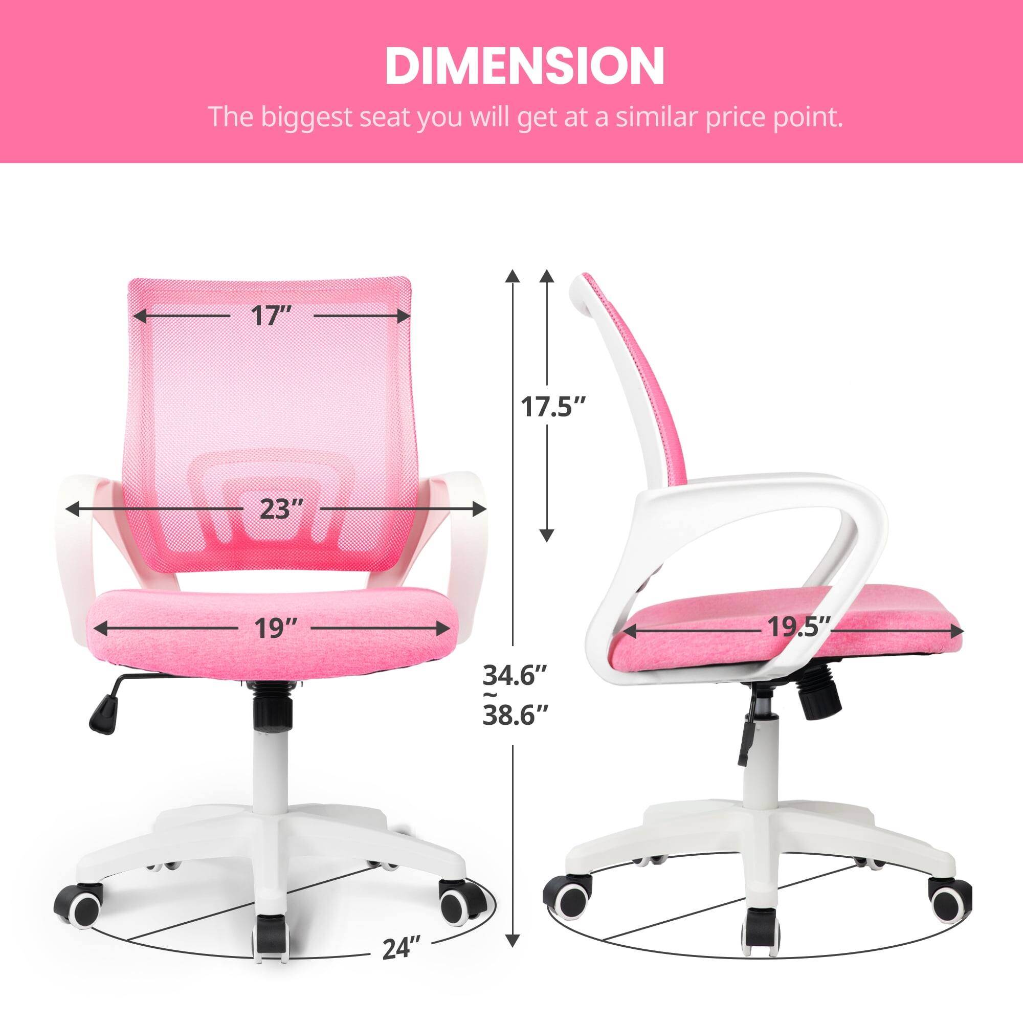 DIMENSION  
The biggest seat you will get at a similar price point.  

17"  
17.5"  
23"  
19"  
19.5"  
34.6" - 38.6"  
24"