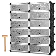 Front. Costway - 12 Cubic Portable Shoe Rack Shelf Cabinet Storage Closet Organizer Home Furni - Silver+Black.