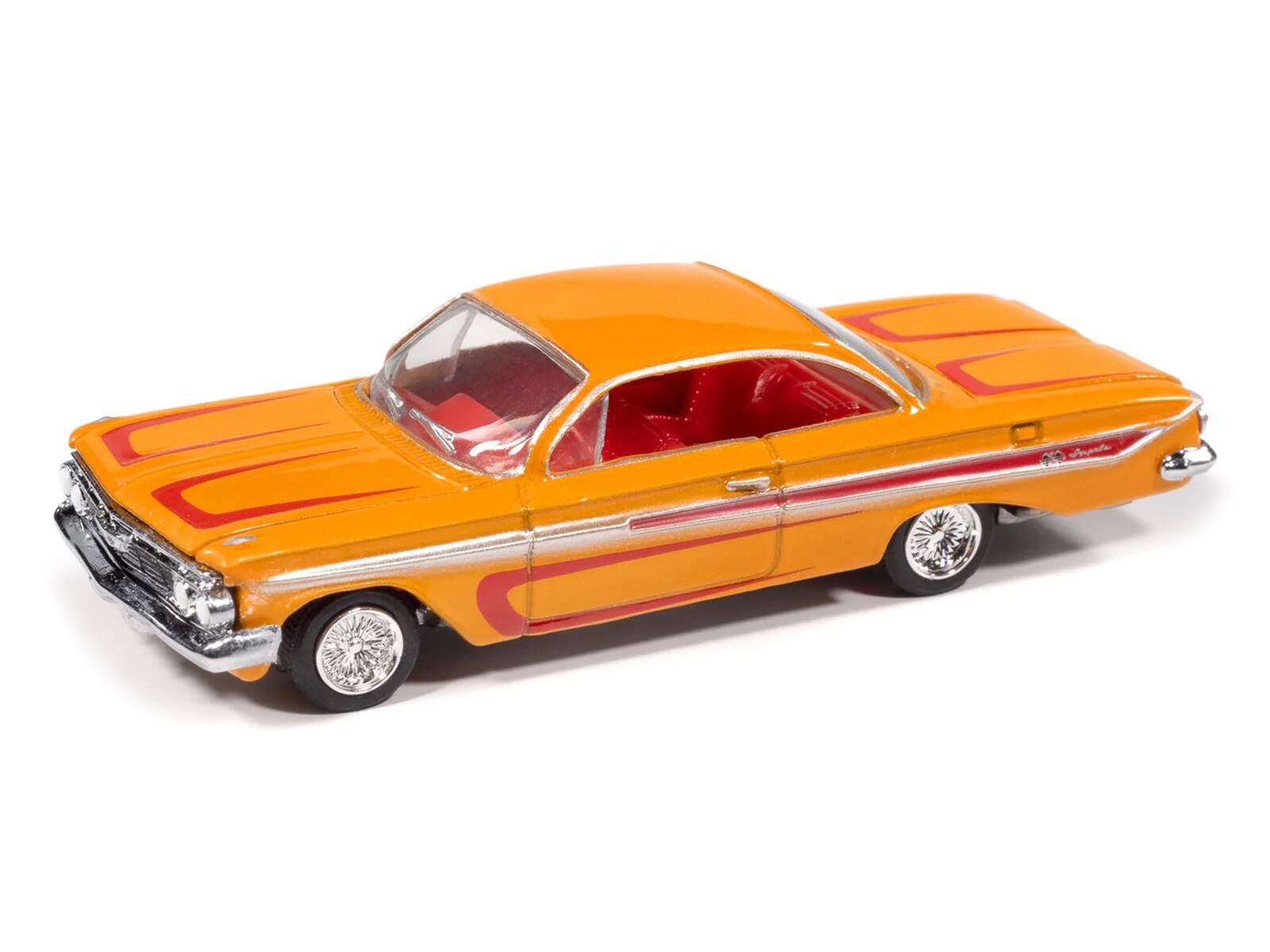Alt View 1. Johnny Lightning - 1961 Chevrolet Impala SS 409 Yellow Metallic with Red Stripes and Interior 1/64 Diecast Model Cars by Johnny Lightning.