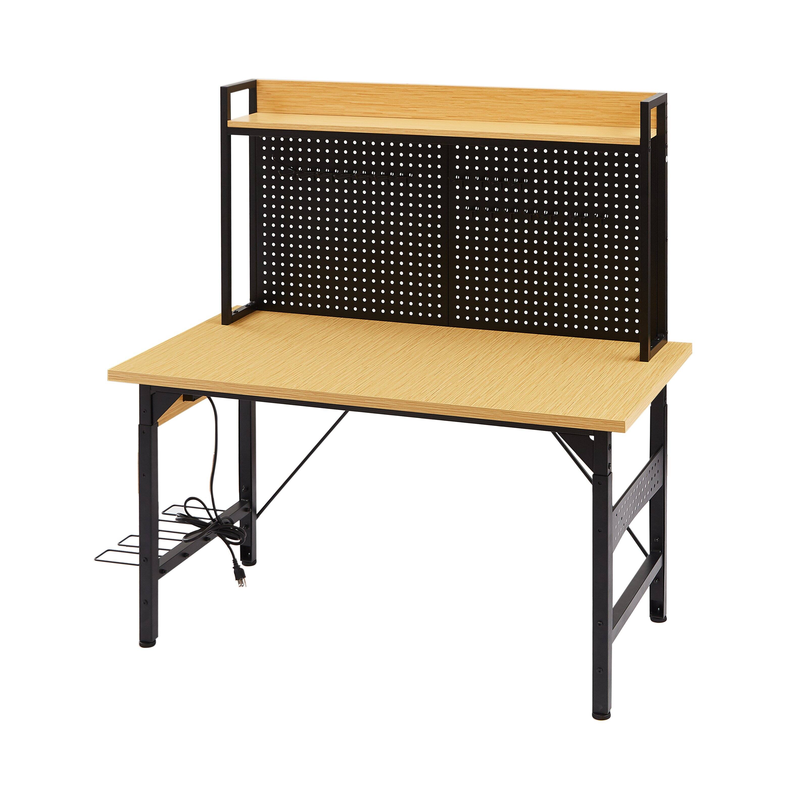 Left. Anysun - Anysun Rolling Adjustable Height Heavy Duty Wooden Desktop Workbench with Hooks and Shelf - Yellow+Black.